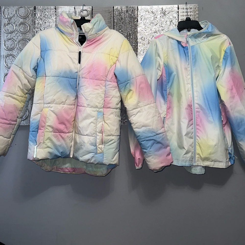 All in Motion Rainbow Pastel MultiColored Puffer Jacket and Windbreaker